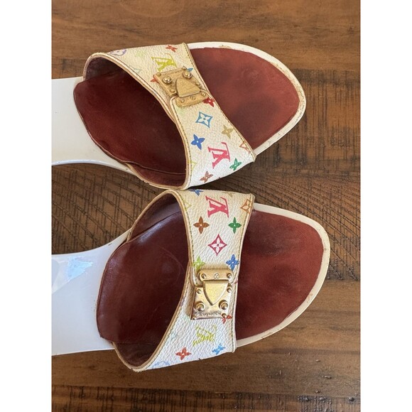 Louis Vuitton Y2K Murakami White Multicolor LV Buckle Mule Sandals Heels EU 40 - Picture 11 of 15